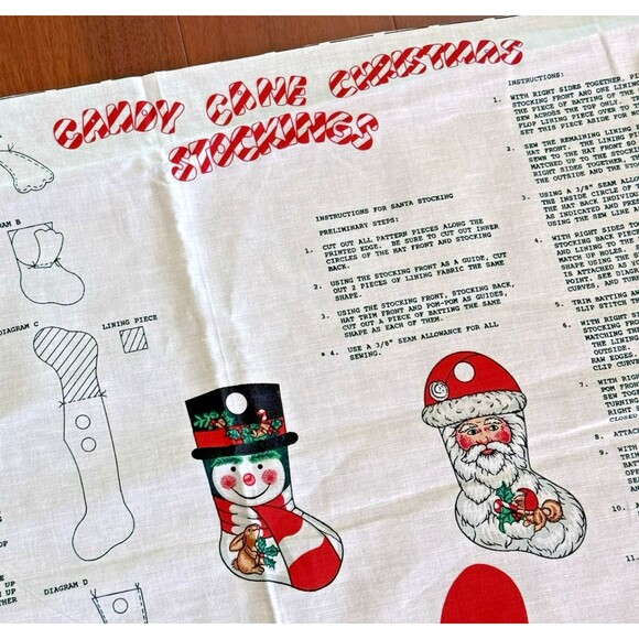 Candy Cane Christmas Stockings Fabric Panel Cut & Sew Santa Snowman Cotton Xmas - Picture 6 of 6